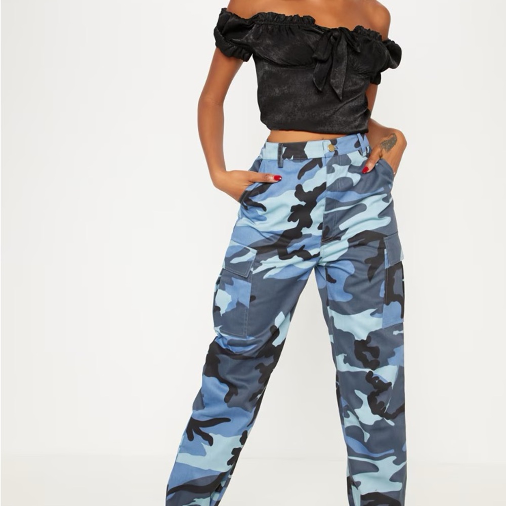 PrettyLittleThing Blue Camo Cargo Pants